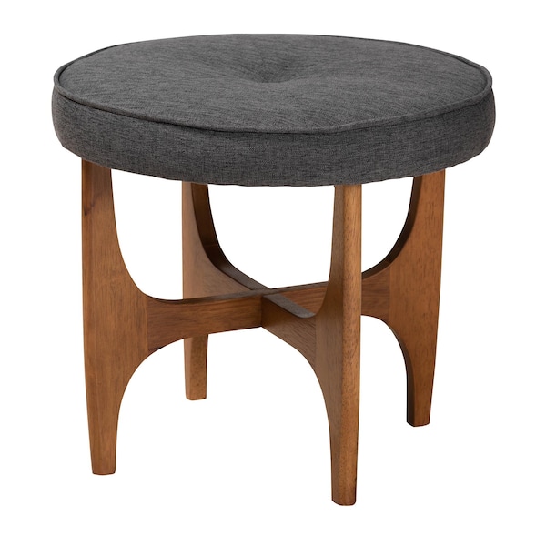 Baxton Studio Theo Japandi Dark Grey Fabric and Walnut Brown Finished Wood Ottoman Footstool 233-13170-ZORO - main